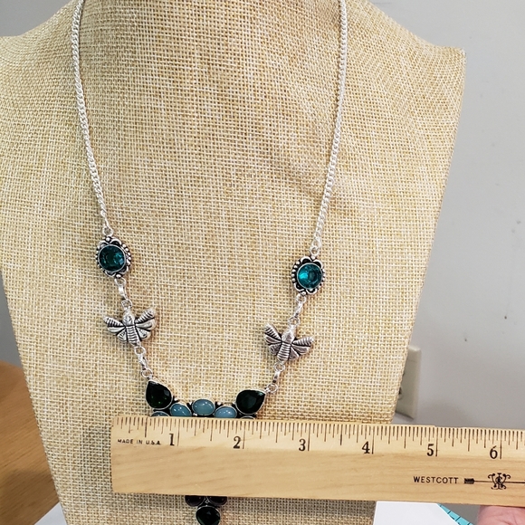 Aqua Chalcedony, Green Onyx, Garnet Gem 925 Statement Necklace - Picture 15 of 15